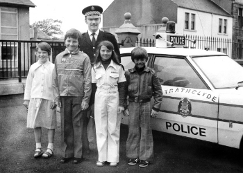 Police visit to Stevenston Higher School c.1985. Boyd made his career out of crime fiction.