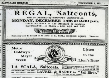 Adverts in the Ardrossan and Saltcoats Herald for the La Scala and the Regal Cinemas.