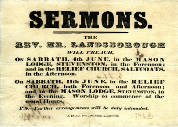 Poster advertising Landsborough's sermons in 1843.